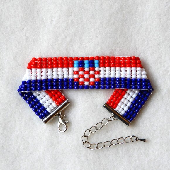 Croatia Croatian flag bead bracelet, handmade, adjustable length - Picture 1 of 6